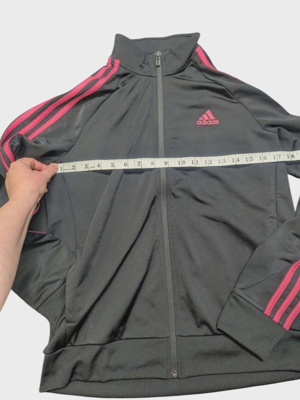 Adidas Black Zip Track Jacket Pink Stripes - Picture 6 of 10